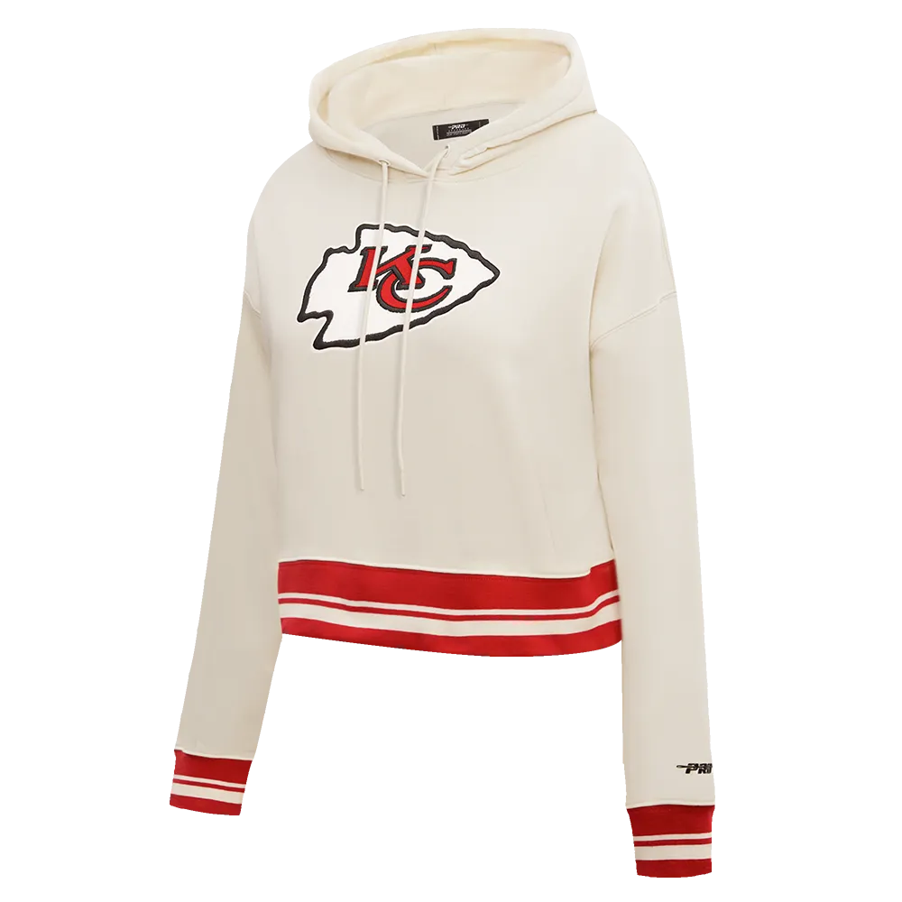 NFL KANSAS CITY CHIEFS RETRO CLASSIC WOMEN'S RIB CROPPED PO HOODIE (EGGSHELL/ RED)