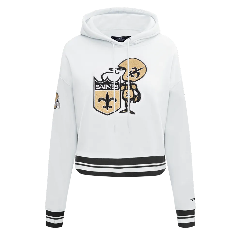 NFL NEW ORLEANS SAINTS RETRO CLASSIC WOMEN'S CROPPED PO HOODIE (WHITE/BLACK)