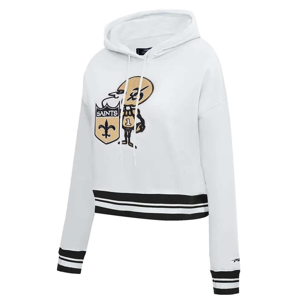 NFL NEW ORLEANS SAINTS RETRO CLASSIC WOMEN'S CROPPED PO HOODIE (WHITE/BLACK)