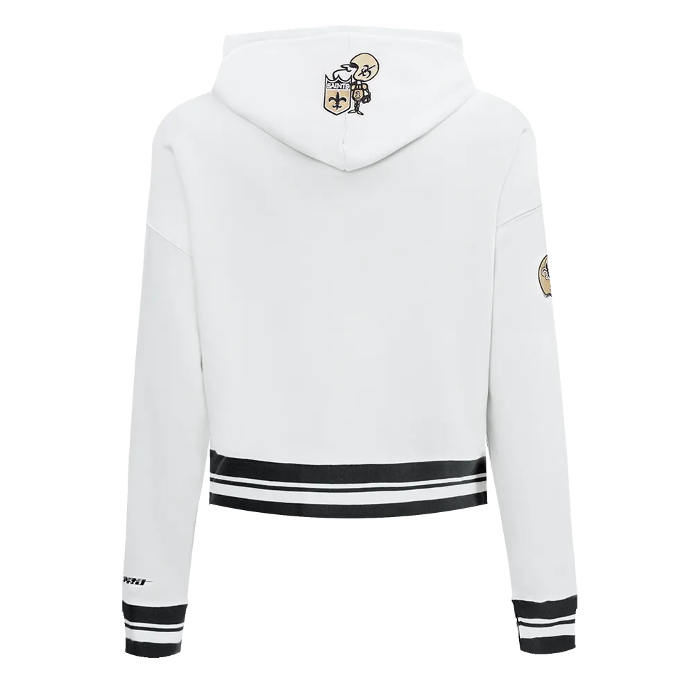 NFL NEW ORLEANS SAINTS RETRO CLASSIC WOMEN'S CROPPED PO HOODIE (WHITE/BLACK)