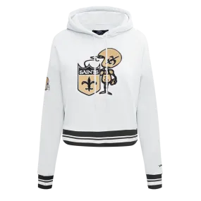 NFL NEW ORLEANS SAINTS RETRO CLASSIC WOMEN'S CROPPED PO HOODIE (WHITE/BLACK)