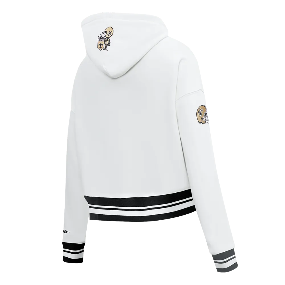 NFL NEW ORLEANS SAINTS RETRO CLASSIC WOMEN'S CROPPED PO HOODIE (WHITE/BLACK)