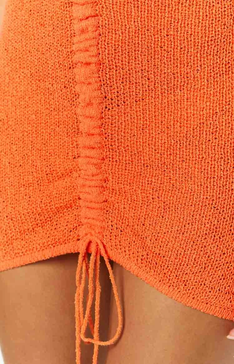 Oliviane Orange Ruched Knit Mini Dress