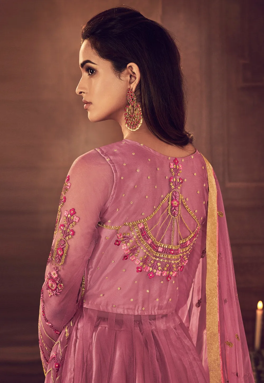 Pink Overall Traditional Embroidered Anarkali Suit