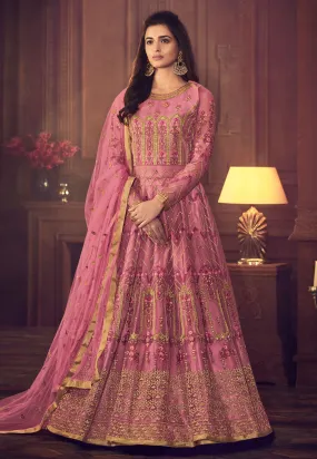 Pink Overall Traditional Embroidered Anarkali Suit