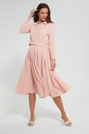 Pink Textured Pleated Skirt