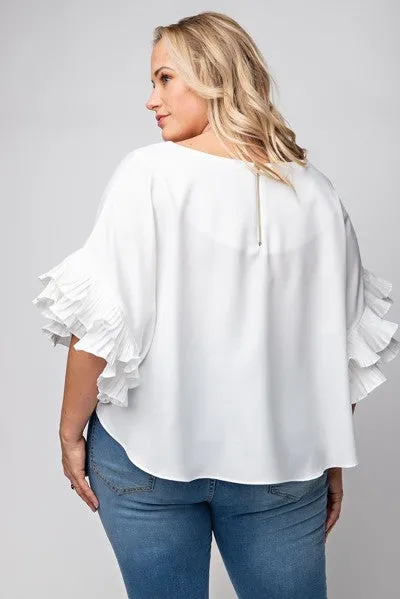 Plus pleated ruffle Sleeve Top