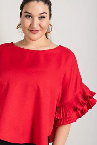 Plus pleated ruffle Sleeve Top