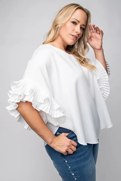 Plus pleated ruffle Sleeve Top