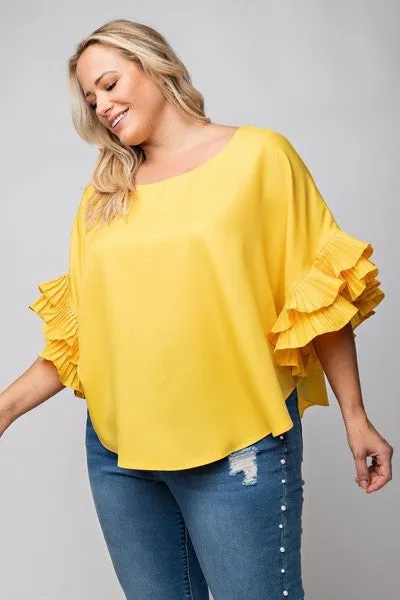 Plus pleated ruffle Sleeve Top