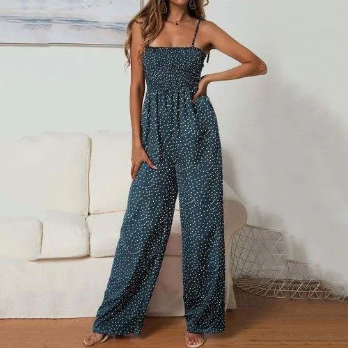 Polka Dot Printed Overall Wide Leg Boho Loose Jumpsuit