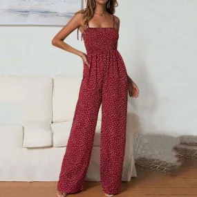 Polka Dot Printed Overall Wide Leg Boho Loose Jumpsuit