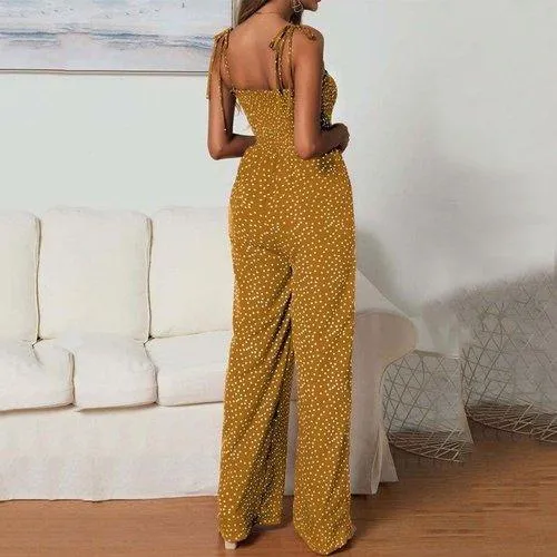 Polka Dot Printed Overall Wide Leg Boho Loose Jumpsuit