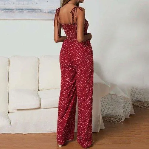 Polka Dot Printed Overall Wide Leg Boho Loose Jumpsuit