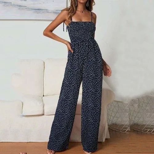 Polka Dot Printed Overall Wide Leg Boho Loose Jumpsuit