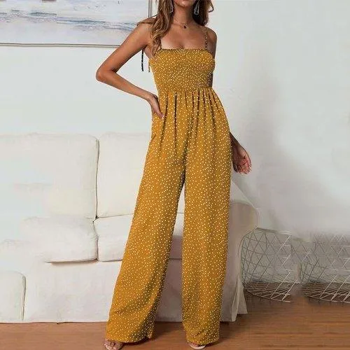 Polka Dot Printed Overall Wide Leg Boho Loose Jumpsuit