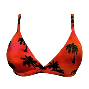 Red Tie Dye Coconut Trees Brazilian Fixed Triangle Bikini Top