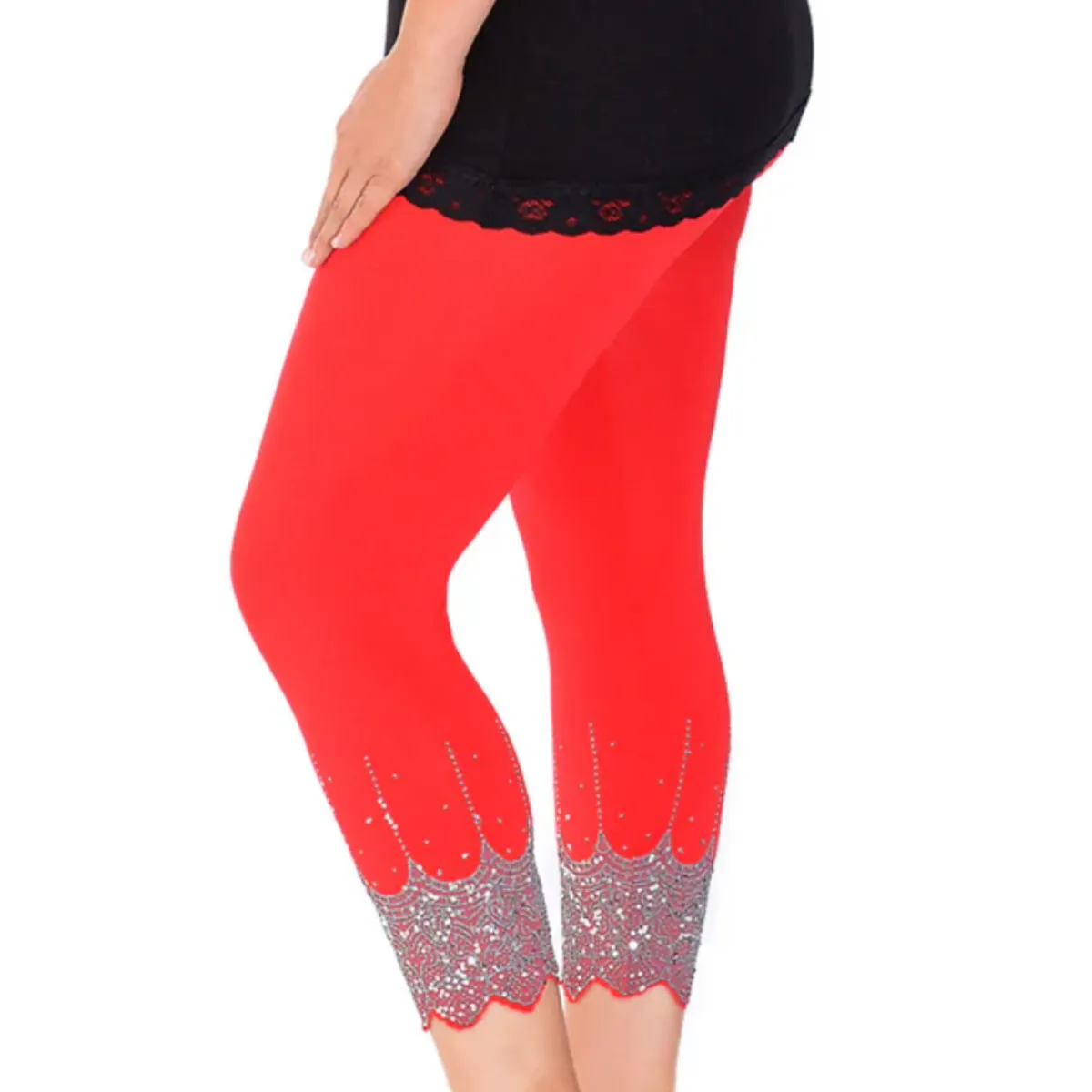 ROCKTHOSECURVES 3/4 LENGTH BEADED SCALLOP HEM LEGGINGS