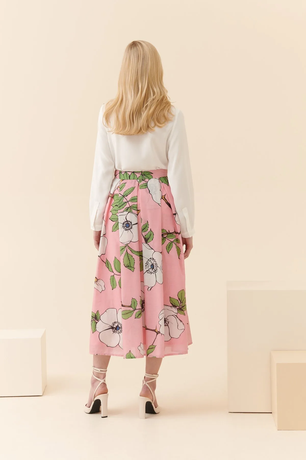 Roman Floral Patterned Midi Skirt Multi Color