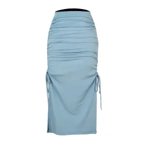 Ruched Drawstring Side Slit Midi Skirt