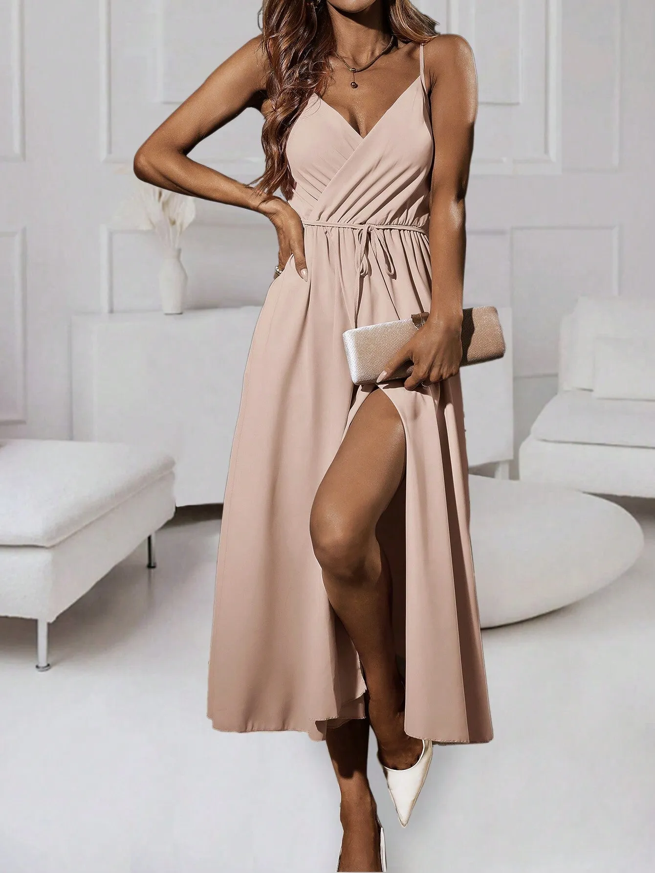 Solid Wrap Hem Cami Dress For Summer