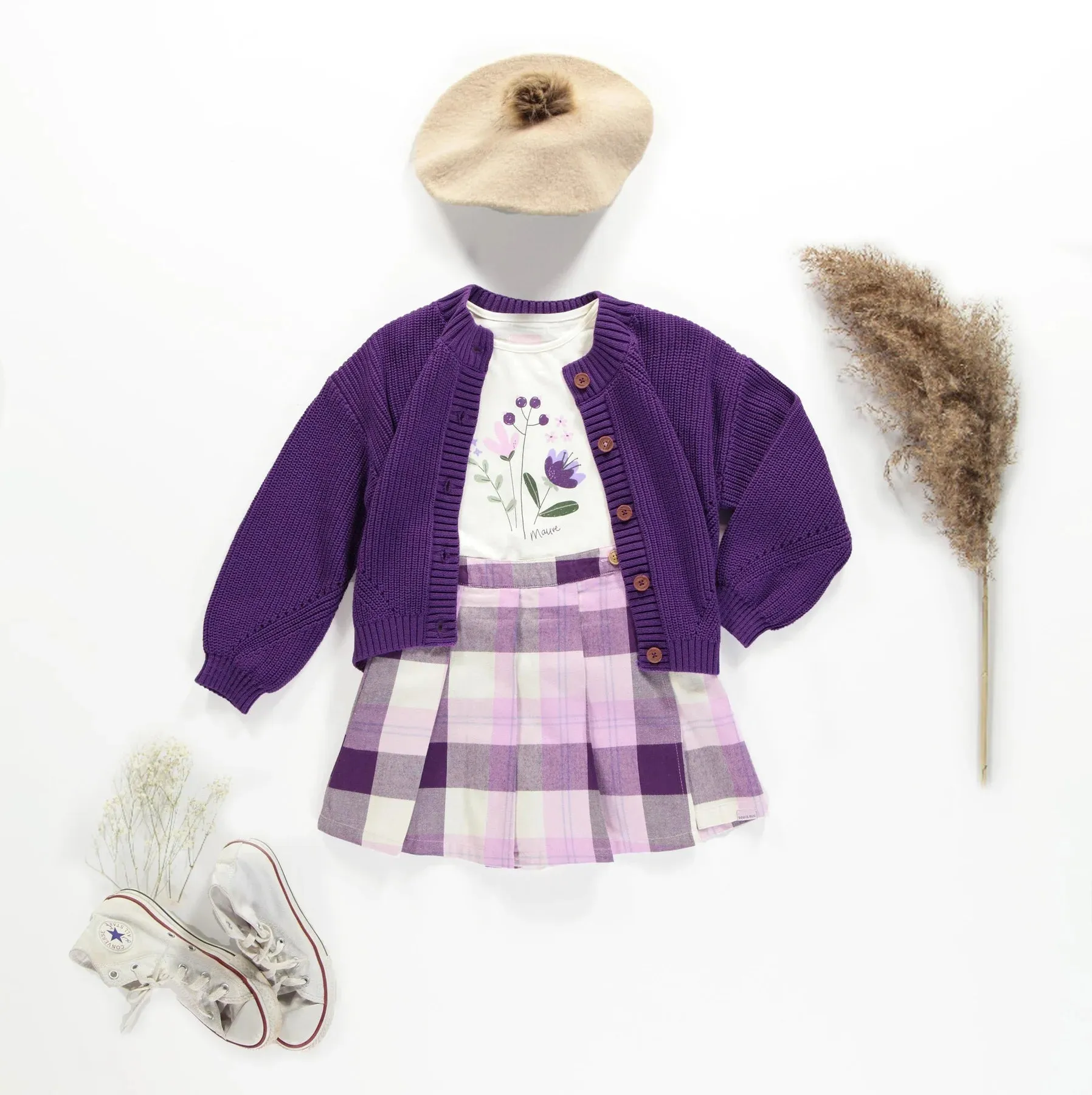 Souris Mini - Purple Pleated Skort in Flannel