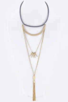 Spikes & Tassel Layer Collar Necklace