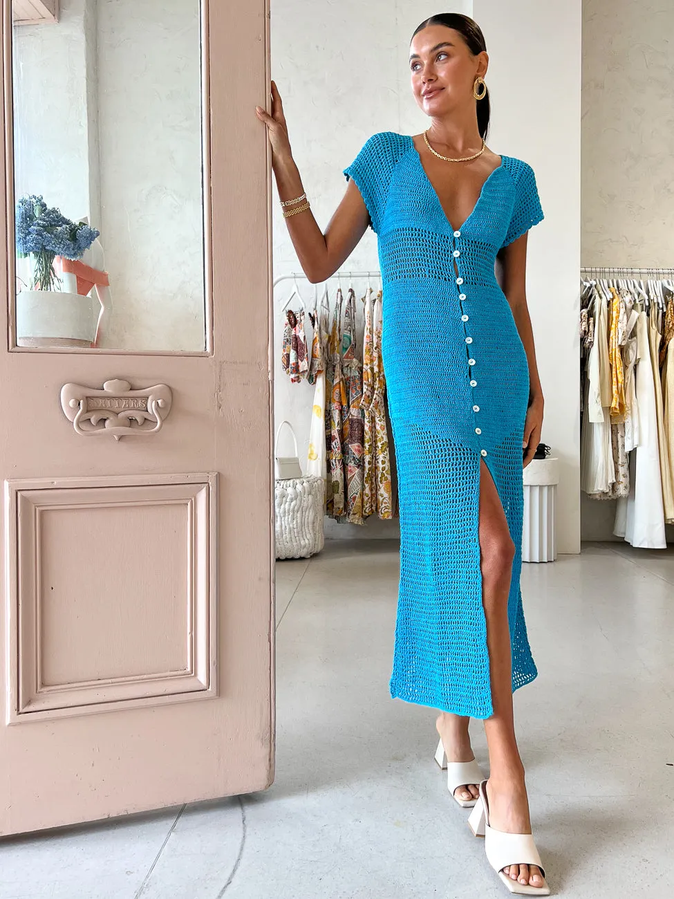 Suboo Chroma Crochet Midi Dress in Azure