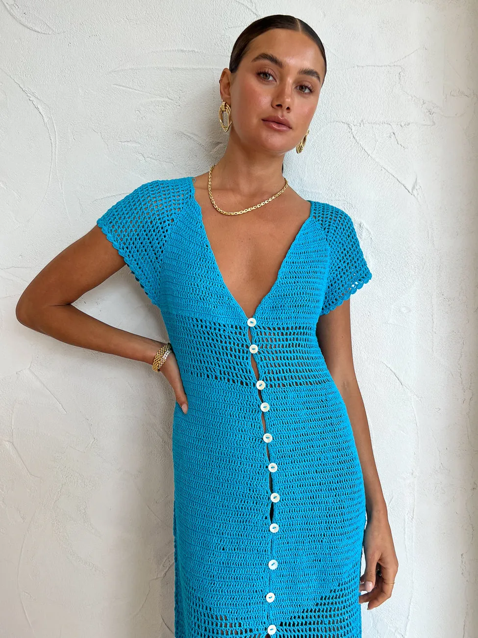 Suboo Chroma Crochet Midi Dress in Azure