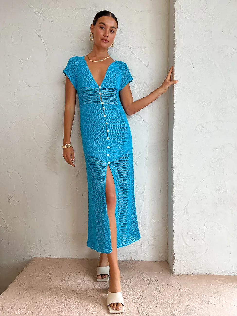 Suboo Chroma Crochet Midi Dress in Azure