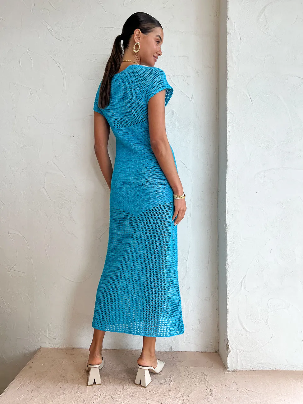 Suboo Chroma Crochet Midi Dress in Azure