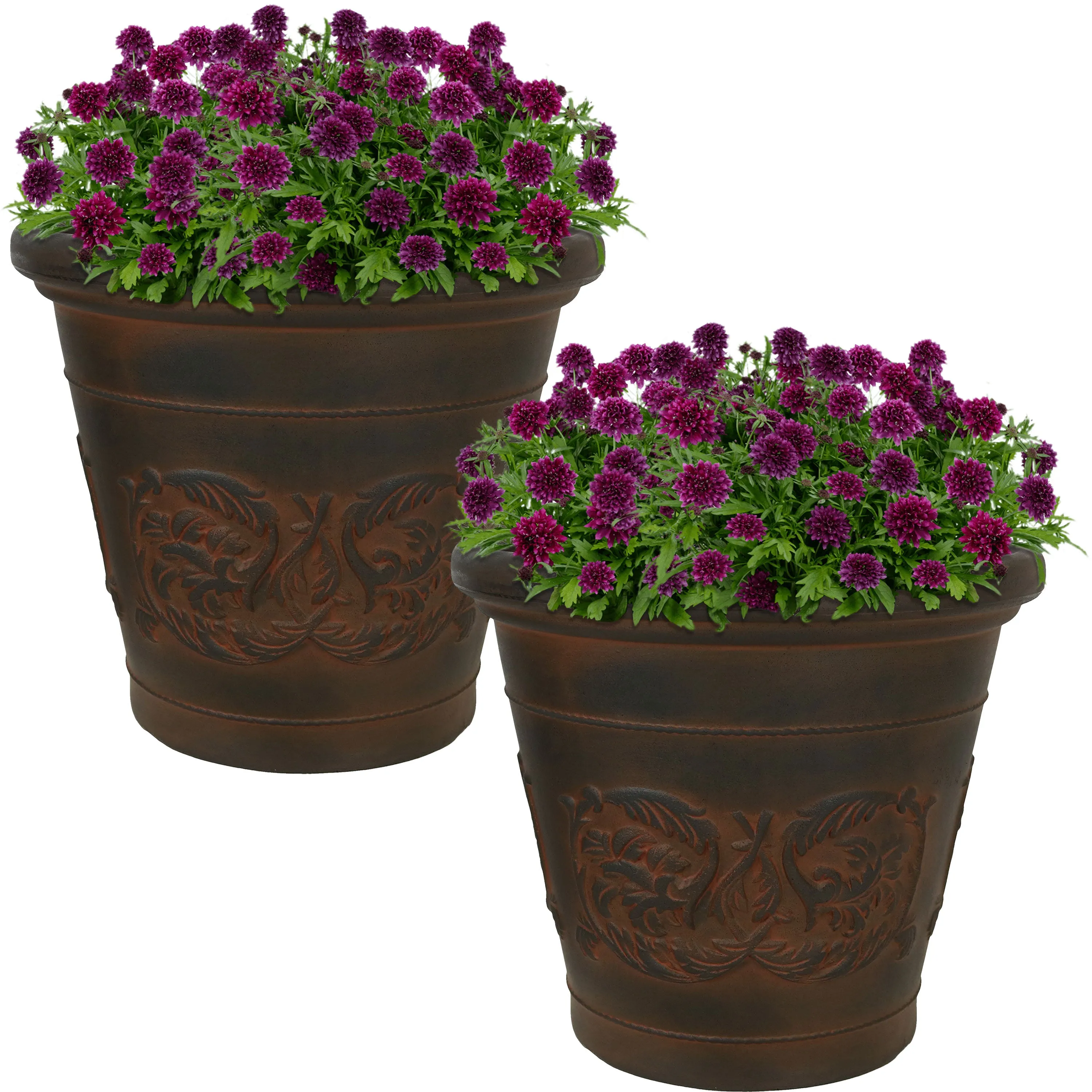 Sunnydaze Arabella Outdoor Resin Planter - Rust - 16"