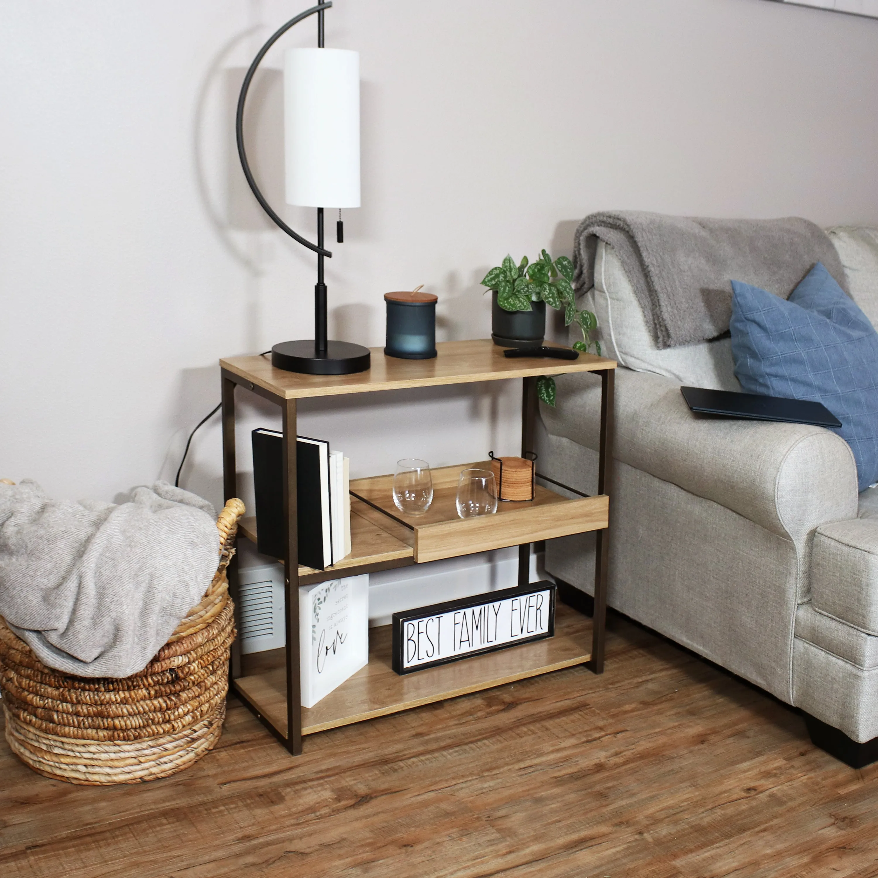 Sunnydaze Industrial Console Table with Serving Tray - 28.25"