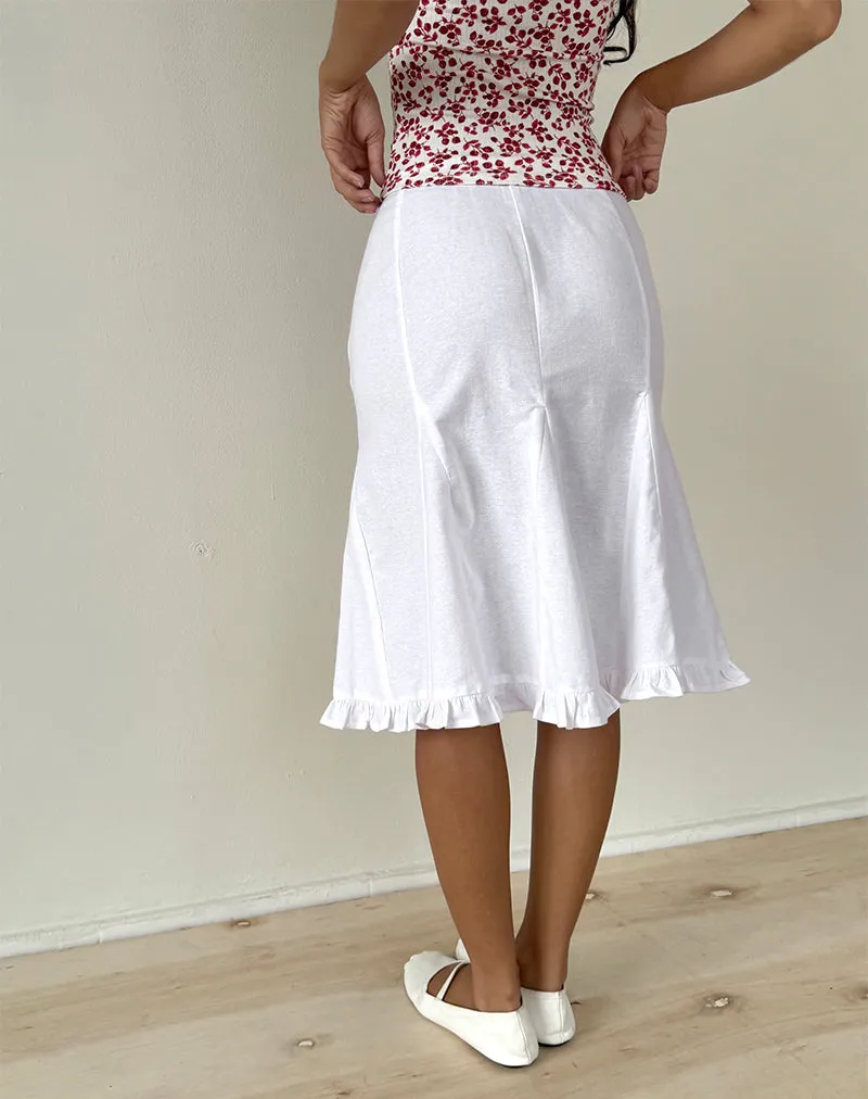 Tausi Pleated Midi Skirt in Off White Linen