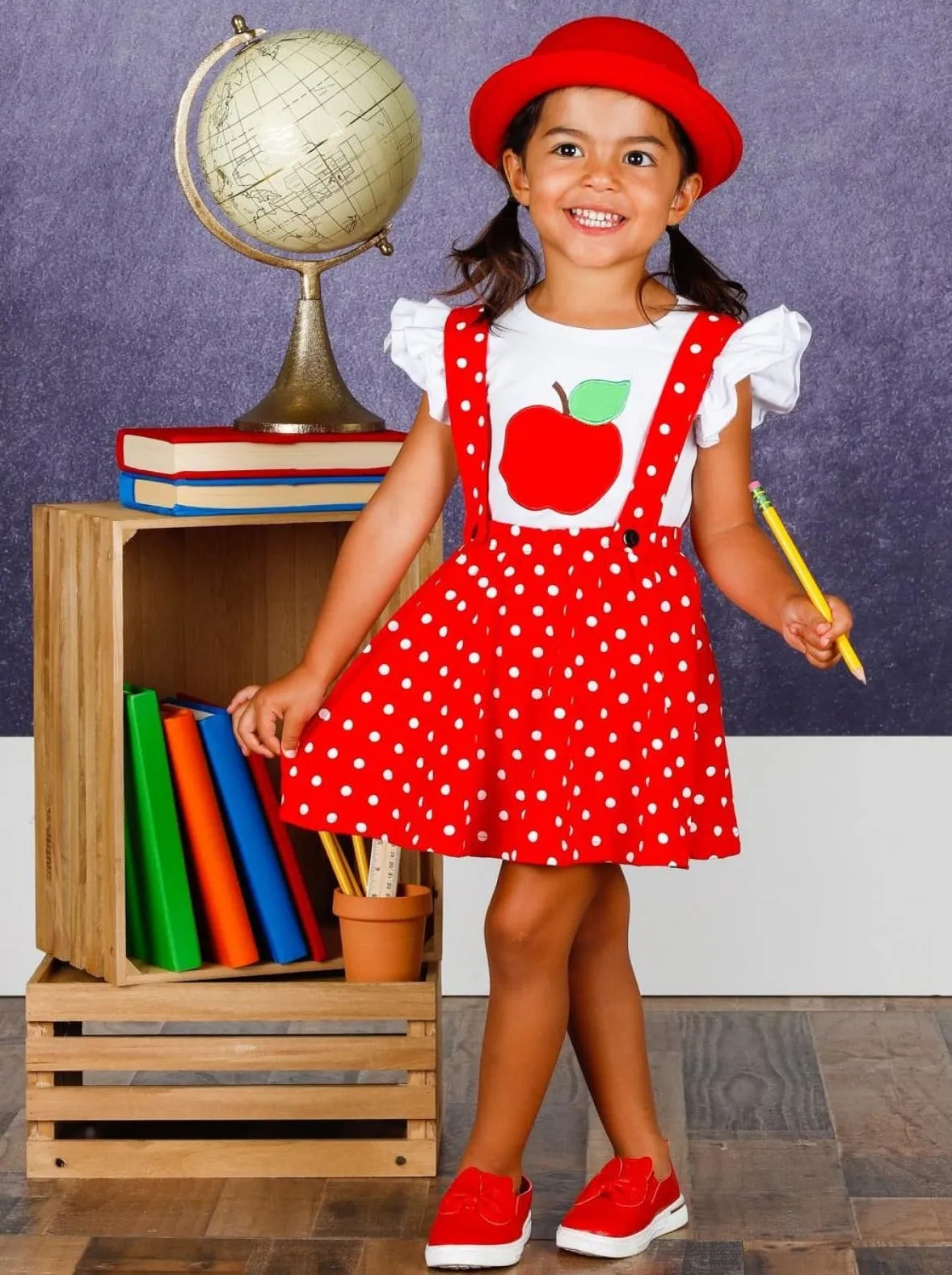 Teacher's Favorite Polka Dot Overall Skirt Set