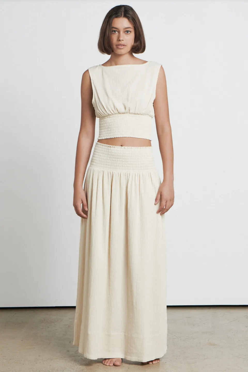 The Crinkle Cream Maxi Skirt