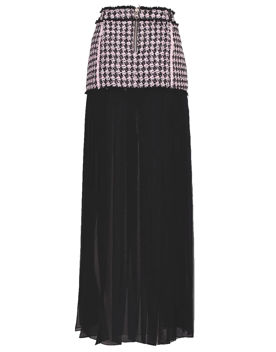 Tweed and Chiffon Pleated Maxi Skirt