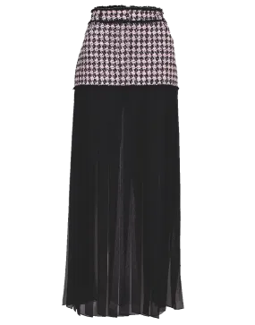 Tweed and Chiffon Pleated Maxi Skirt