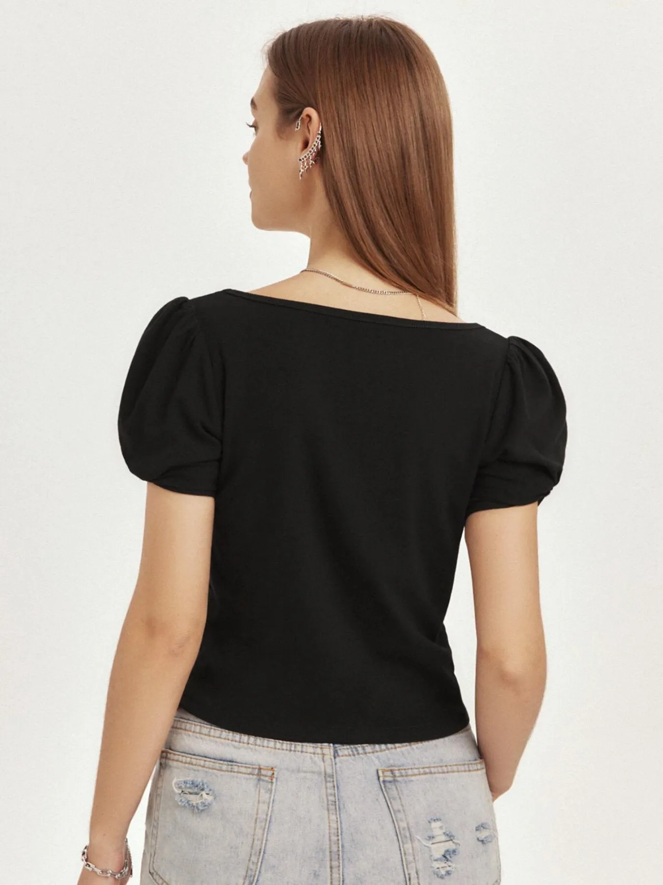 U Neck Puff Sleeve Top