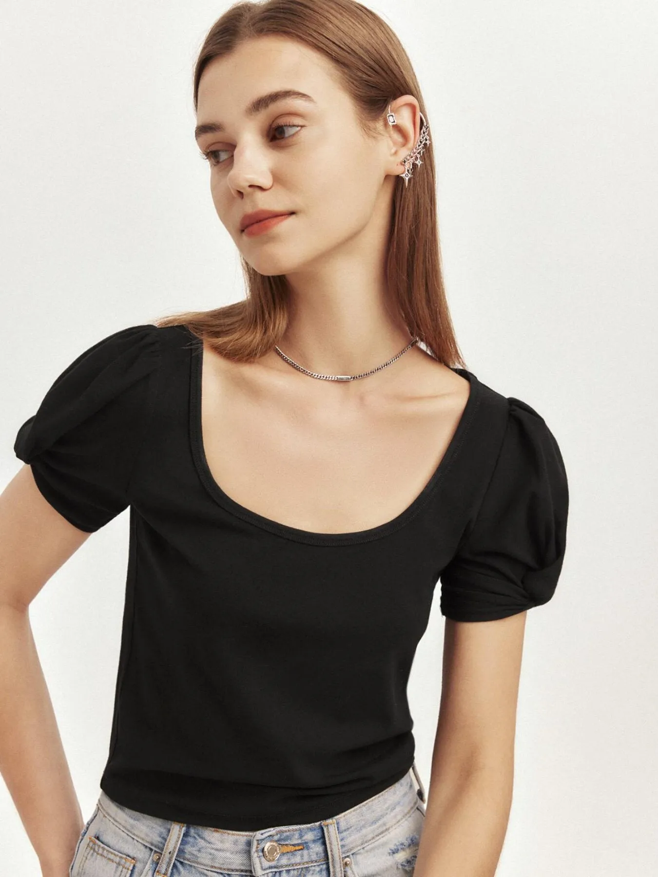 U Neck Puff Sleeve Top