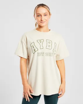 Varsity Oversized T Shirt - Beige / Khaki