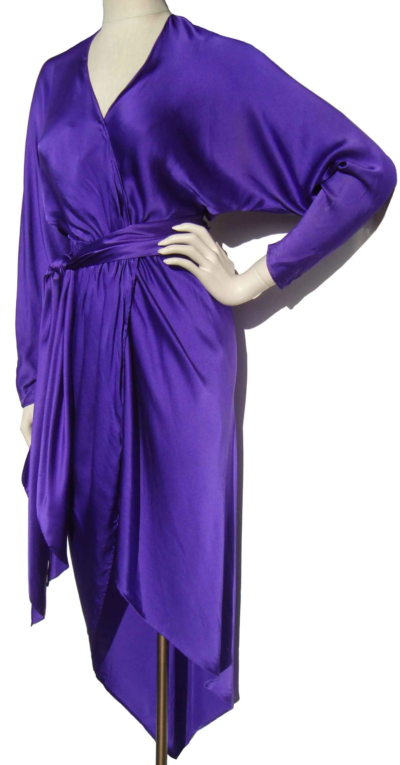 Vintage 70s Halston Dress Purple Silk Disco Wrap M – AS IS