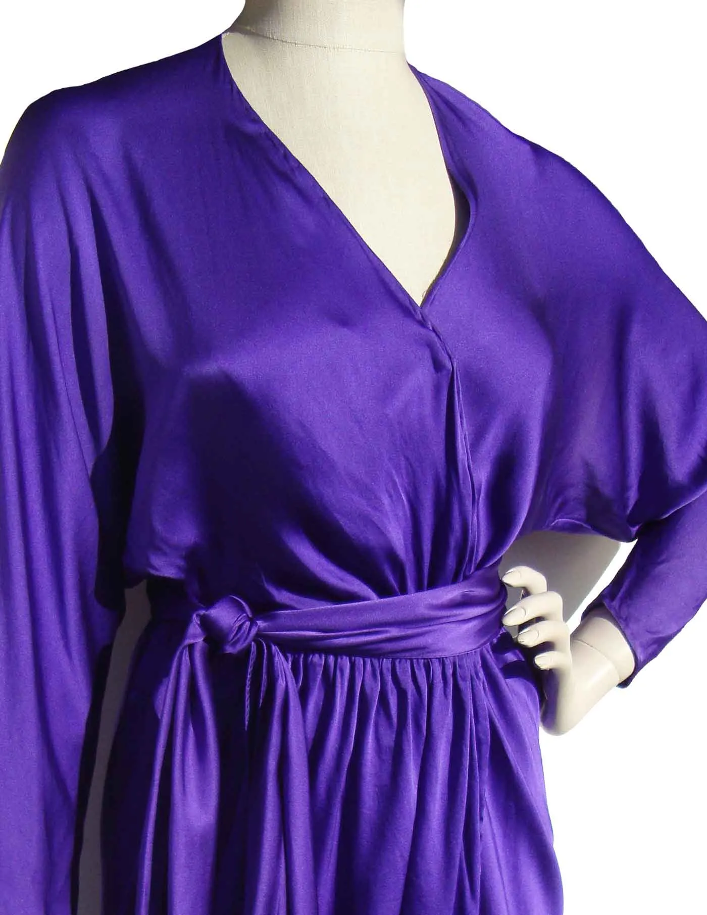 Vintage 70s Halston Dress Purple Silk Disco Wrap M – AS IS