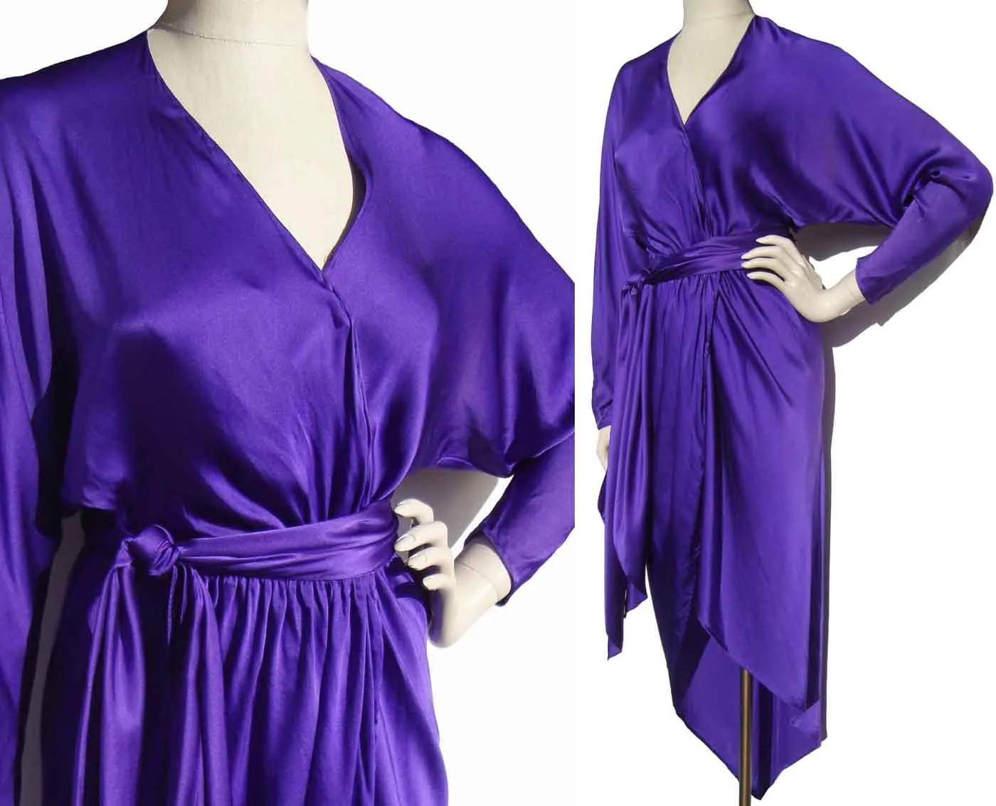 Vintage 70s Halston Dress Purple Silk Disco Wrap M – AS IS