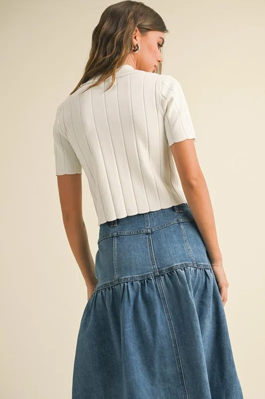 Waitlist 2/5 ♥ Kara Short Sleeve Wide Ribbed Crop Top White