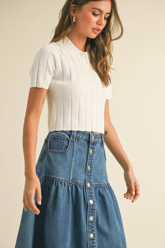 Waitlist 2/5 ♥ Kara Short Sleeve Wide Ribbed Crop Top White