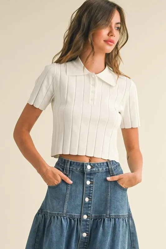 Waitlist 2/5 ♥ Kara Short Sleeve Wide Ribbed Crop Top White