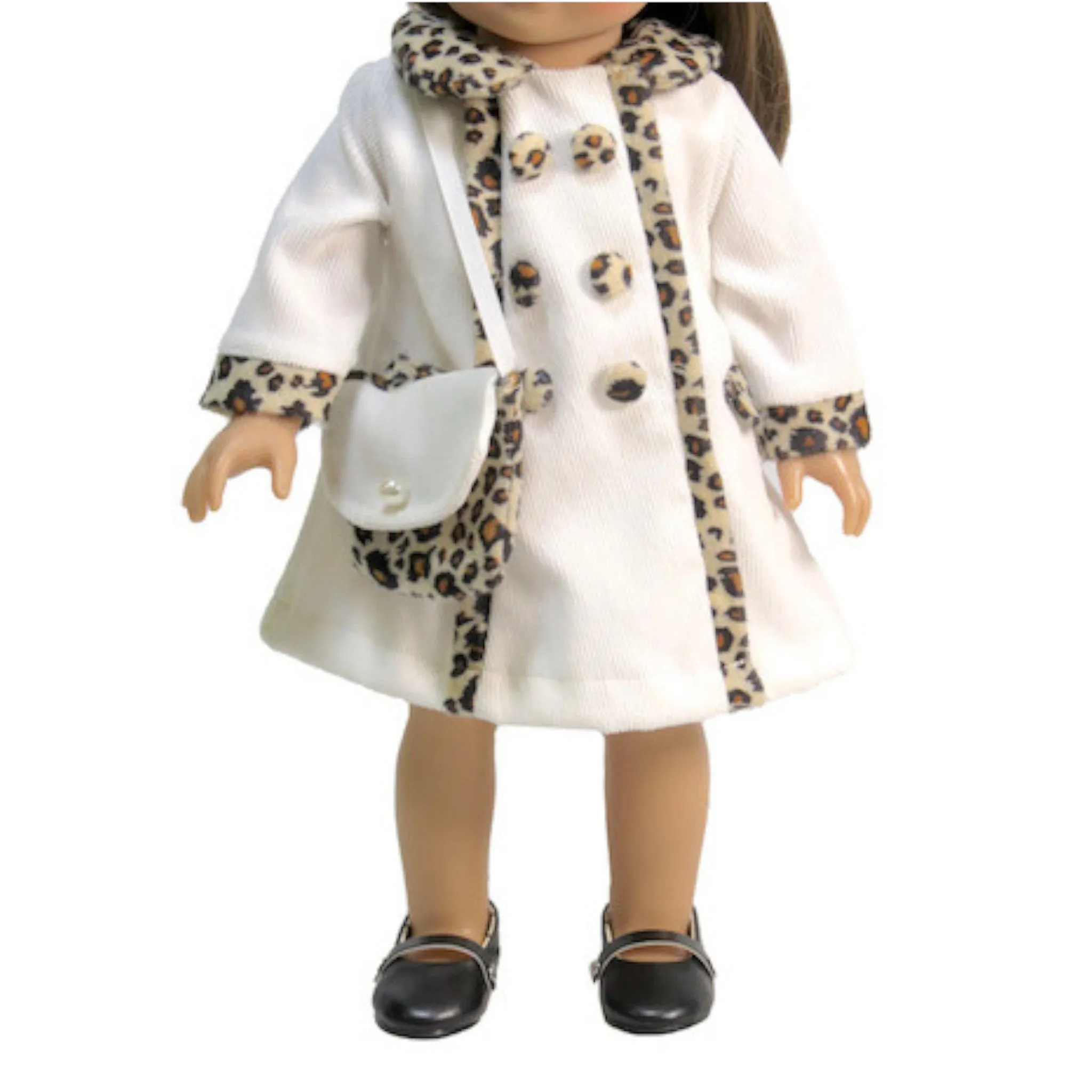 White and Leopard Coat with Purse for 18-inch dolls