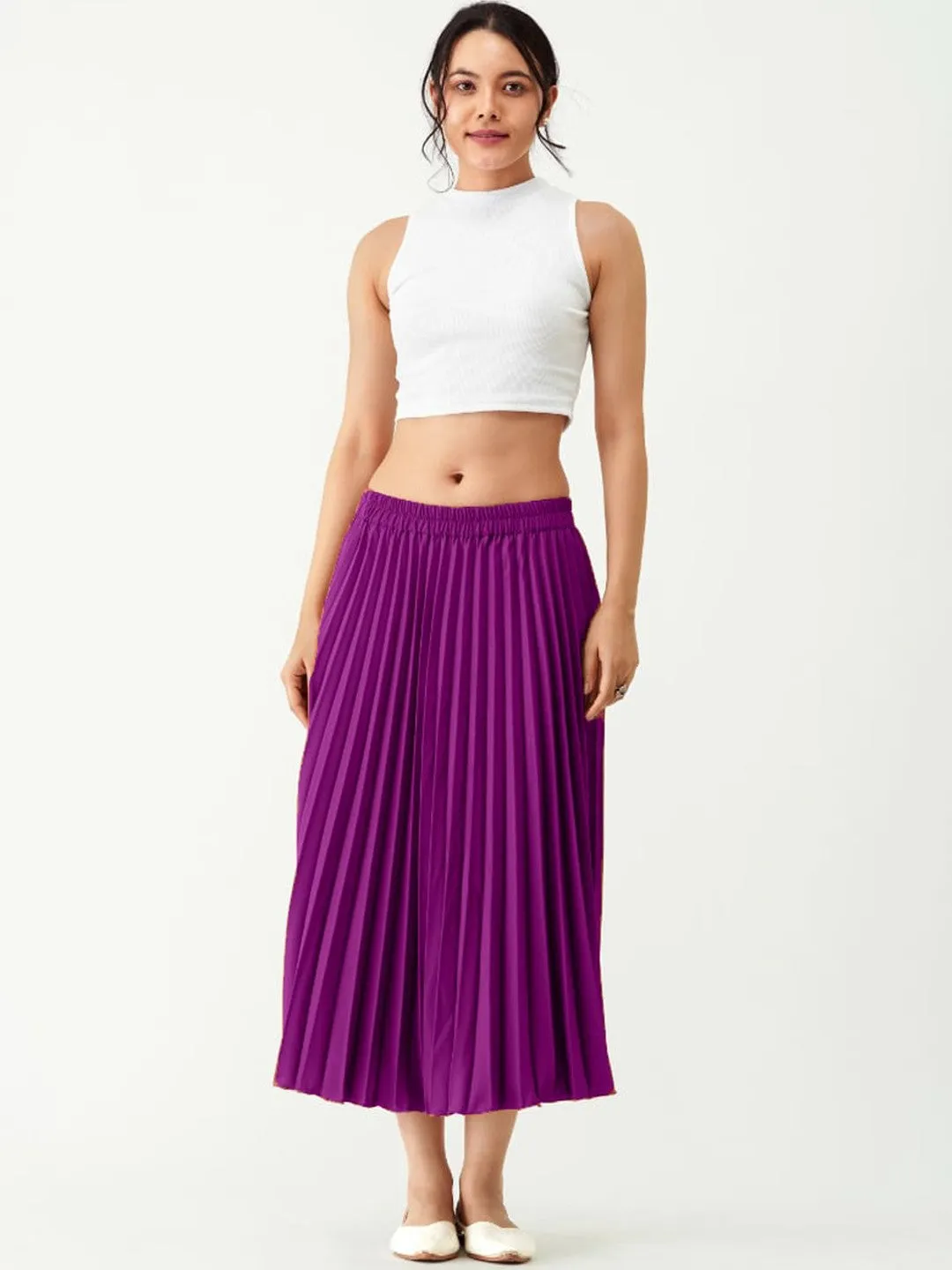 Wine Flared Midi Skirt