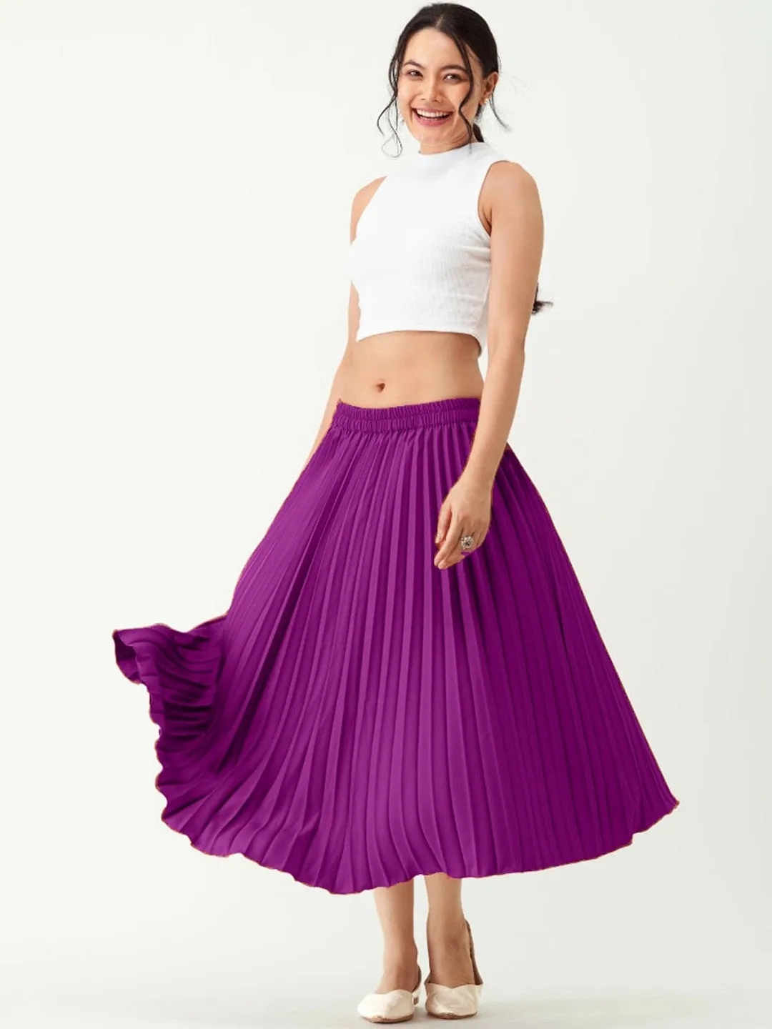 Wine Flared Midi Skirt